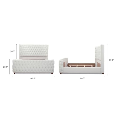 Jennifer Taylor Home Brooklyn King Tufted Panel Bed Headboard and Footboard Set, Antique White Polyester