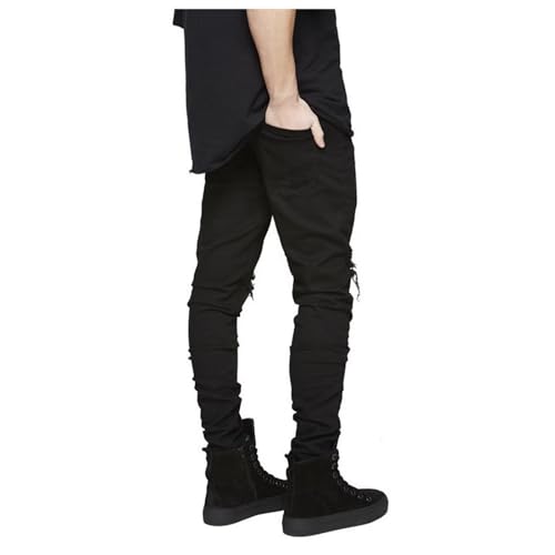 Men's Slim Fit Distressed Destroyed Ripped Skinny Jeans Stretch Fashion Tapered Leg Trousers Denim Pants3