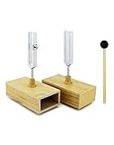 QWORK Tuning Fork 440HZ Virbration, Steel Singing Tone Tuning Set with Silicone Hammer and Wooden Voice Box for Sound Therapy, Yoga, Meditation and Relaxation, Healing Chakra, 2 Pack