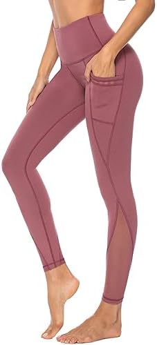Persit Damen Sport Leggings mit Taschen - Blickdicht Lange Sporthose mit Mesh-Einsätzen