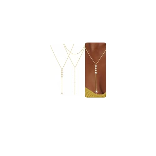 Lariat Gold Necklaces for Women, Dainty 14k Gold Plated Y-Shaped Body Chain Choker Long Necklace Non Tarnish, Layered Necklaces Set Jewelry