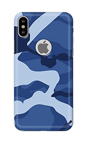 Image of Printed Hard Back Cover Case for Apple iPhone X | iPhone 10 | iPhone Xs | iPhone 10s Logo View Back Cover (Army Blue Pattern) -203