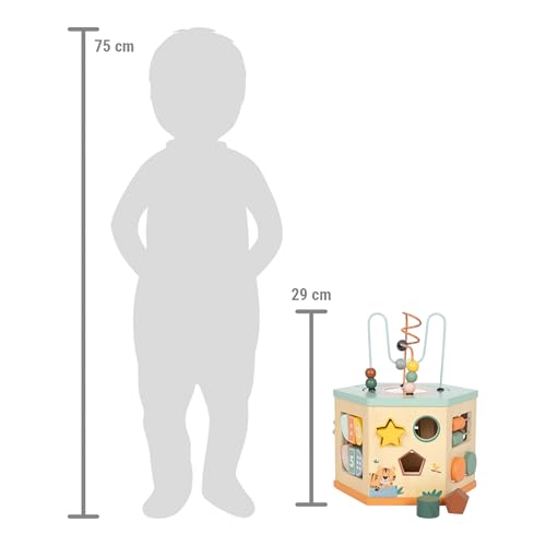 Small Foot Motorikwürfel „Safari“ aus Holz, Motorikspielzeug mit 7 Seiten, Lernspielzeug für Kinder ab 1 Jahr, 12641