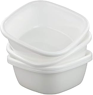 Yarebest 4-pack White Square Plastic Washing up Bowls, Washing up Kitchen Sink Bowl Basin