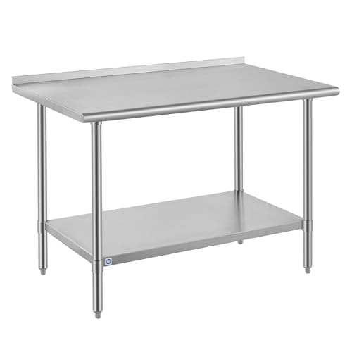 Image of ROCKPOINT SS304 Top All Stainless Steel Table for Prep & Work with Backsplash 30x48 Inches, NSF Commercial Kitchen Heavy Duty Table with Adjustable Undershelf for Restaurant,Kitchen, Home and Hotel