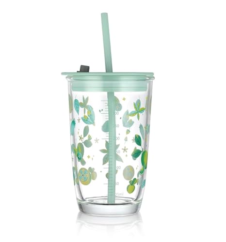 Image of Reusable Glass Coffee Sipper Mugs with Lid & Silicone Straw Multipurpose Drinking Glasses Tumbler with Leather Sleeve Cup for Juice Smoothies Iced Tea Home & Travel 1