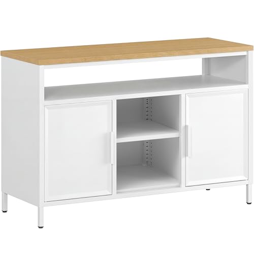 YITAHOME Aufbewahrungsschrank, Metallschrank, Sideboard, Schrank mit Doppeltür, Magnetverschluss, verstellbare Einlegeböden, Stahlgestell