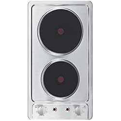 Vitro 2 Fuegos respekta Fogon electrico doble acero inoxidable | placa electrica empotrada 2 fuegos con enchufe | placa electrica cocina autosuficiente | placa fuego 6 niveles | Perillas | 29 cm | KM 9111EN