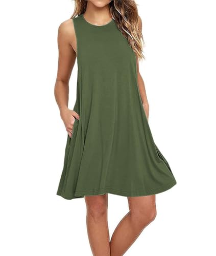 Image of Summer Dresses for Women Casual Sleeveless Swing Sundress with Pockets