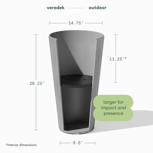 Image of Veradek Column Series Tall Planter - Tapered Outdoor Planter with Shelf