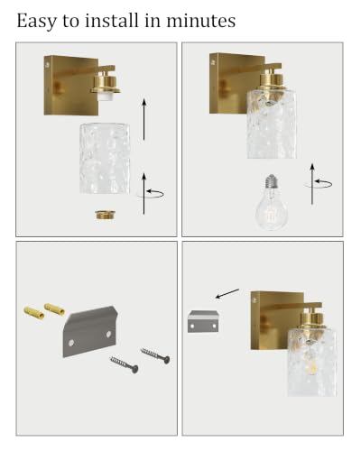Image of Hammered Glass Wireless Battery Operated Wall Sconces Set of Two Gold
