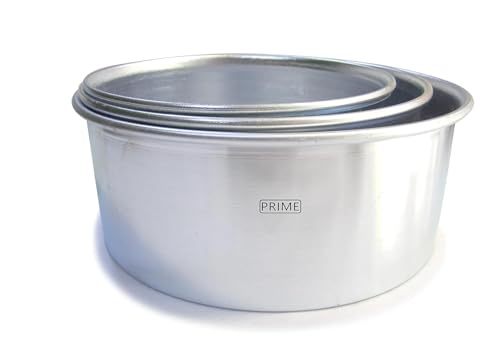 Image of Prime Bakers and Moulders Round Aluminium Cake Baking Mould for Oven 3 Inch Depth (Silver) (6,7,8 Inch)