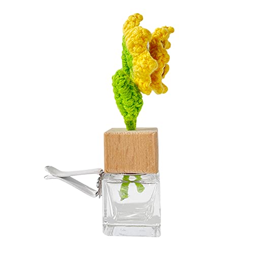 Wayuto Glass Car Air Freshener Perfume Clip Diffuser Cute Car Vent Clip Crochet Flower Car Vent Decor Empty Essential Oil Perfume Vials Diffuser Vent Outlet Sunflower #TOP2