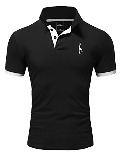 REPUBLIX Herren Poloshirt Basic Kontrast Stickerei Kragen Kurzarm Polohemd T-Shirt R-0058 Schwarz/Weiß M