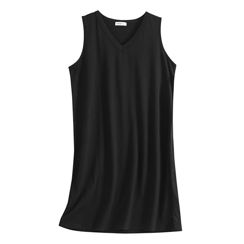 Image of PNAEONG 3 Pack Womens Cotton Nightgown V Neck Nightshirts Sleeveless Sleepwear Casual Print Sleepdress