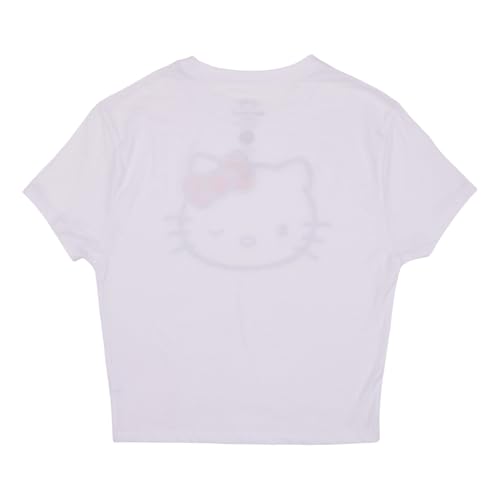 Hello Kitty Face Outline Crew Neck Short Sleeve Women's White Super Crop Baby Tee4