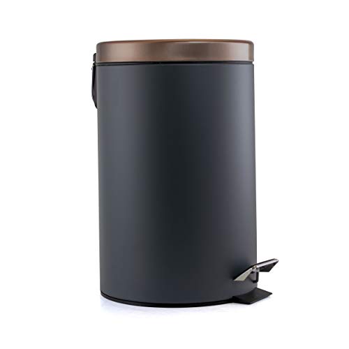 Elama 3 Gallon Stylish Grey and Copper Soft Pedal Office, Kitchen and Bathroom Trash Bin