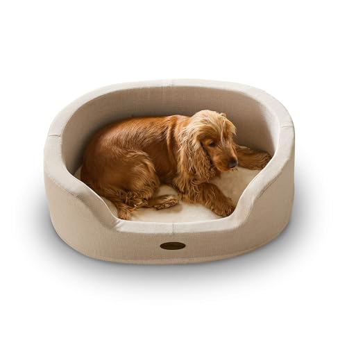 Silentnight Orthopaedic Donut Dog Bed - Luxury Faux Fur Base and Support Sides for Cosy & Comfort - Ease Anxiety Aches & Pains - Removable Washable Cover - Non-Slip Base Pet Bed, Natural, Medium