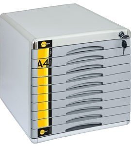 Schubladenbox A4 Metall/Holz silber/grau abschließbar mit 10 Fächern 1Stk