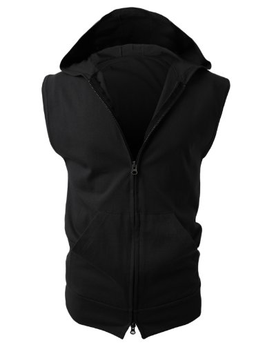 H2H Mens Sleeveless Fashion Hoodies Zip-Up With Pocket Black Asia L (Jpsk13_N25) #TOP1