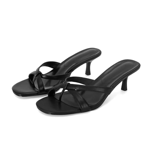 Image of Dsevht Gold Kitten Heel Sandals for Women Flip Flop Strappy Mule heels Rounded Open Toe Heeled Thong Sandals Women