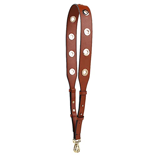 Ladies Wide PU Leather Shoulder Strap Round Rivet Perforated Adjustable Handbag Shoulder Bag Straps with Gold Metal Hardware Round Rivet Tan