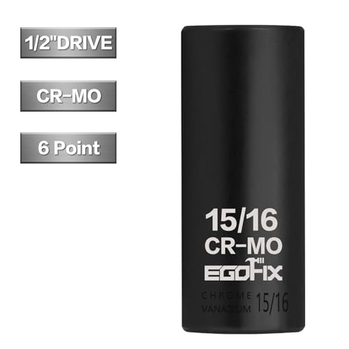 Image of 1 /2 inch Drive Deep Impact Socket, 15 /16 Inch SAE Socket, CR-MO 6 Point for Easy Removal of Axle Nut
