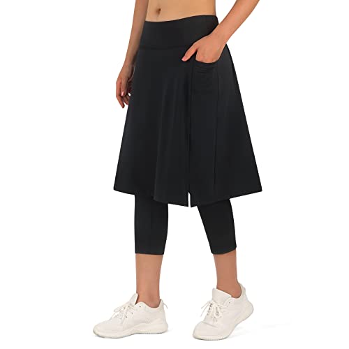 ANIVIVO 24" Skirted Leggings for Women Leggings with Skirt All Black L