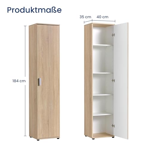 Home Collective Mehrzweckschrank Schmaler Schrank 40 cm mit 1 Tür & 4 Einlegeböden | Universalschrank Haushaltsschrank für Haushalt, Flur, Büro oder Schlafzimmer | 40x35x184 cm (BxTxH) | Sonoma