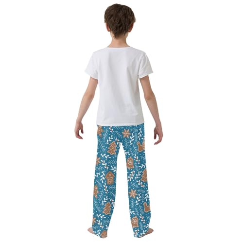 Boys' Pants Christmas Gingerbread Man Branch Blue Long Bottoms Jogger Pants Elastic Waist Trousers with Pockets S-XL3