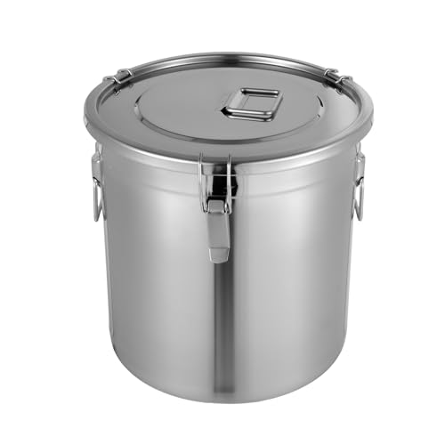 Tagowao Cubo de almacenamiento de acero inoxidable de 33 L, doble junta, de acero inoxidable, con tapa, para almacenamiento de harina de arroz y cereales