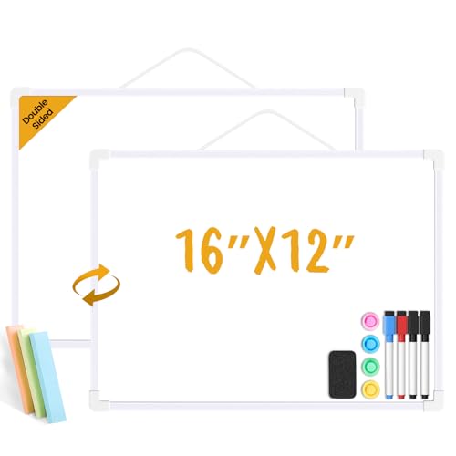 Small Dry Erase Board for Wall, 16' x 12' Double-Sided Hanging Whiteboard, Magnetic White Board with 4 Markers, 4 Magnets and 3 Mini Sticky Notes, Portable Whiteboard for Kids, School, Home, Office