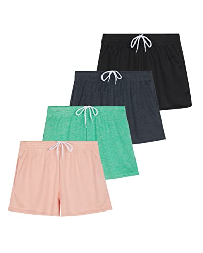 4-Pack: Girls Active Athletic Mesh Quick Dry Performance Shorts For Teens Girl Pockets Running Sports Soccer Short Tennis Summer Clothes Basketball Sleep Gym Yoga Kids Lounge Casual - Set 10, L (14) #TOP8