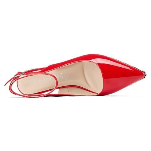 Image of NobleOnly Womens Slingback Heels Beaded Pumps Ankle Strap Pointed Toe Kitten Heels Dress Shoes 2.6 Inches