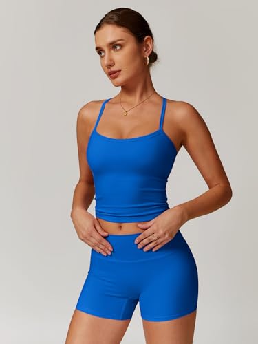 Image of ABOCIW 2 Pieces Workout Sets for Women, Cross Back Tank Top Matching High Waist Biker Shorts, Gym Yoga Pilates Outfits