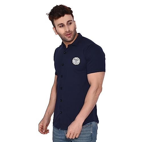 Image of Geum Men's Casual Shirt with Graphic Print | Short Sleeve Button-Down Shirt for Casual & Streetwear Look | Cotton Blend Slim Fit Shirt