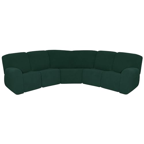 MiniInTheBox 7-Piece Jacquard Stretch Reclining Couch Covers 5 Seats Corner Sofa Cover L Shape Sectional Recliner Sofa Covers for Sofa Anti Slip Furniture Protector Thick Soft Washable - Dark Green