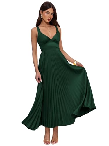 Zymhae Tea Length V Neck Satin Bridesmaid Dresses A Line Emerald Green Lace Up Tea Length Elegant Backless 2025 Pleated Midi Evening Party Gown for Women US10
