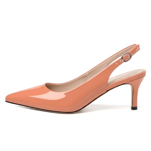 Image of NUMALEO Slingback Heels for Women Pointed Close Toe Kitten Heels Patent Pumps Dress Party Comfy Heeled Sandals Stiletto 2.5 Inch Dress Shoes