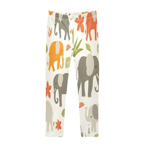 Bolaz Toddler Girls Leggings Printed Yoga Pants Leggings Grey Orange Elephants for Kids