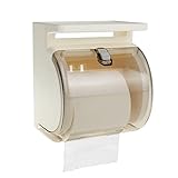 TIAN CHEN Toilet Paper Holder Wall Mount, Waterproof Cat Proof Full Covered Plastic Toilet Paper Dispenser with Shelf, Self Adhesive or Drilled Use (6.3in, Light Brown)