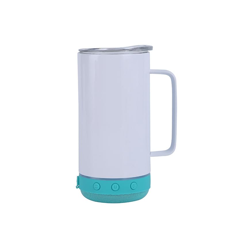 1Pcs 14oz Sublimation Blank Music Speaker Tumbler Cup with Handle Double Wall Vacuum Insulated Bluetooth Speaker Skinny Straight Tumblers For DIY Heat Transfer Print