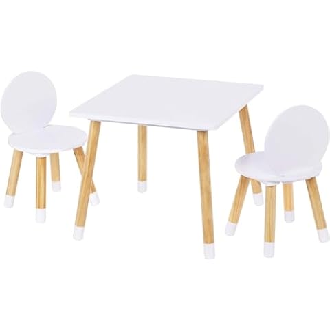 UTEX Kids Table with 2 Chairs Set for Toddlers, Boys, Girls, 3 Piece Kiddy Table and Chairs Set, White Cover