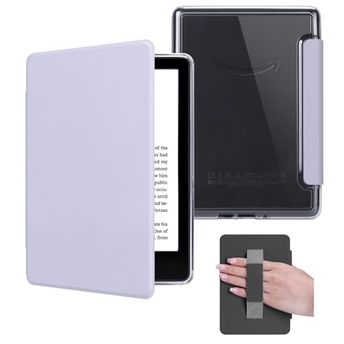 HOICHOE Case with Hand Strap for 6 Kindle Paperwhite (10th Generation-2018 Release Model No.PQ94WIF) Lihght PU Leather Cover and Transparent Hard Back with Auto Sleep/Wake Gentle Purple