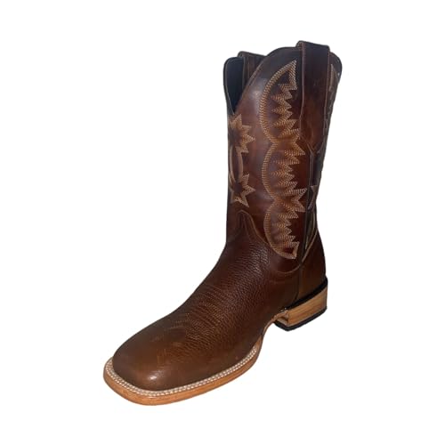 Image of Western Boots with Square Toe Cowboy Boots Old West Style with Embroidered Country Leather Work Boot