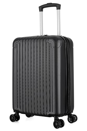R.Leone Valigia 55x35x25 cm Trolley Bagaglio a mano 4 Ruote in ABS Air Asia, Air France, Ita airways, KLM, EasyJet, Ryanair 318 (Nero, Valigia 55x35x25 cm)