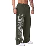 Men's Skull Print Sweatpants Relaxed Fit Punk Gothic Joggers Streetwear Hip Hop Lounge Track Pants with Pockets Green XL