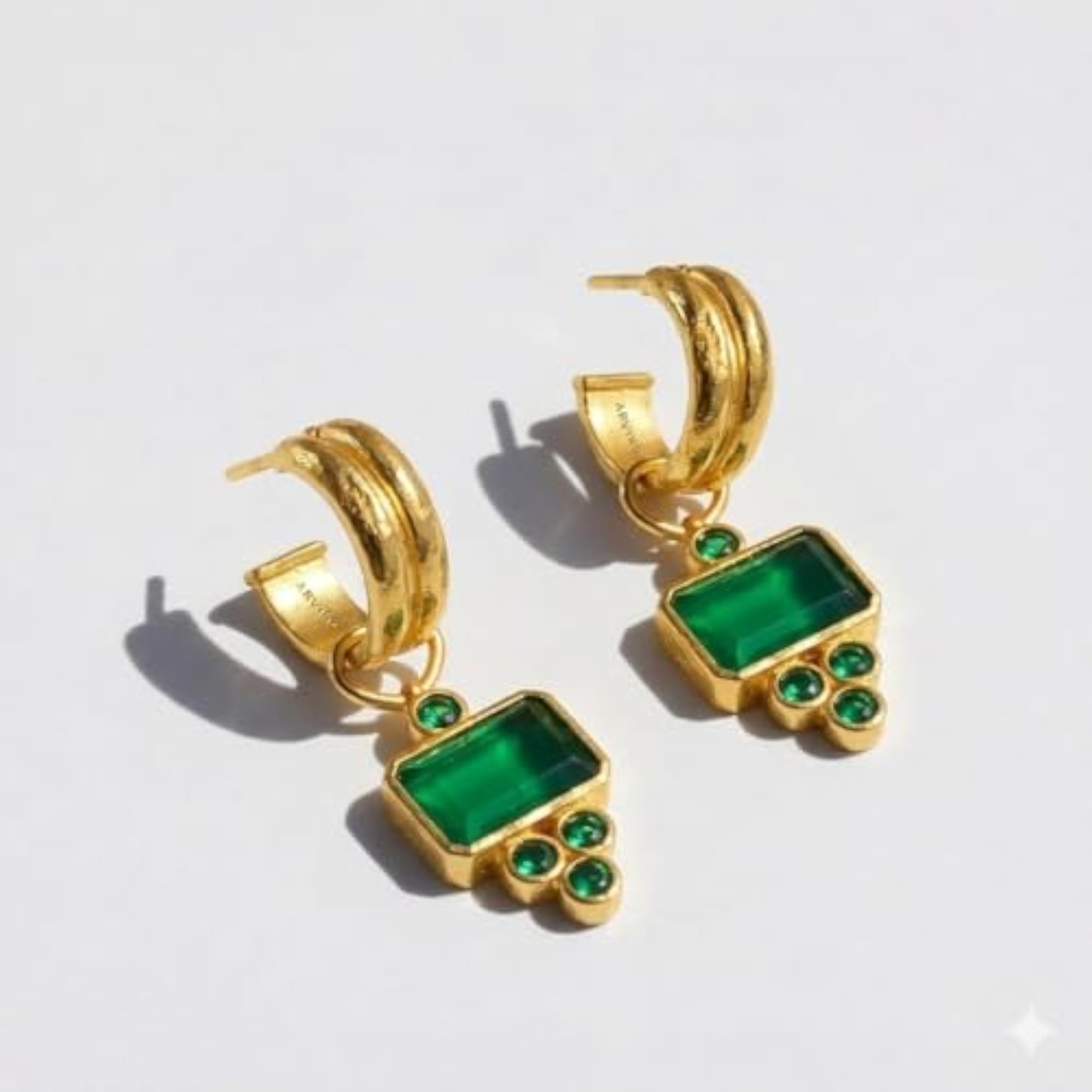 Women's Gold Emerald Green Onyx Dangle Drop Earrings, Elegant Gift