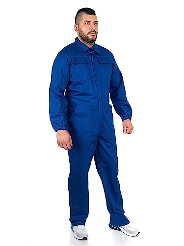 DINOZAVR Ultra Overall Herren Arbeitskleidung - Rallyekombi Overall mit Verstecktem Reißverschluss, Zwei Oberen Taschen, Zwei Fronttaschen, Elastische Bündchen, Elastischer Bund Königsblau L