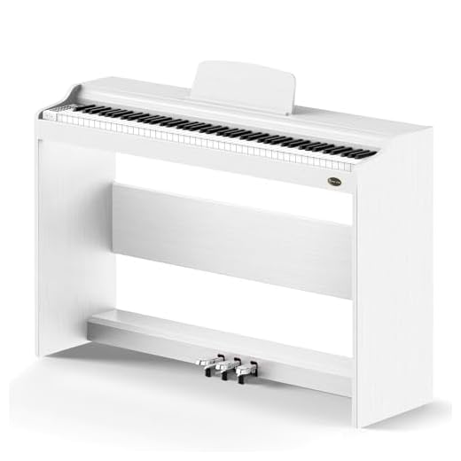 Rosen P35 88-Key Weighted Action Digital Piano with Furniture Stand, Beginner Digital Piano Full Size Weighted Keyboard, 3-Pedal Unit, White